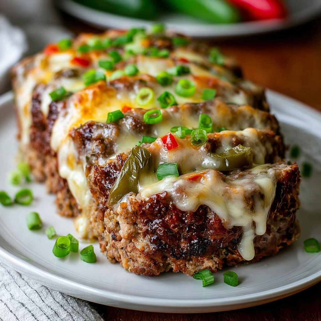 A plate of Philly Cheesesteak Meatloaf.