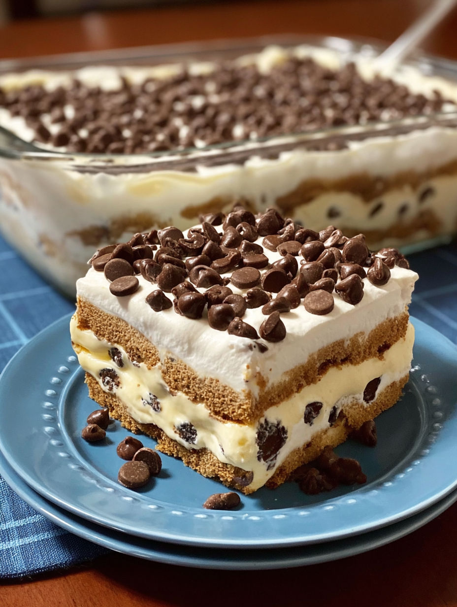 A slice of Chips Ahoy! icebox cake.