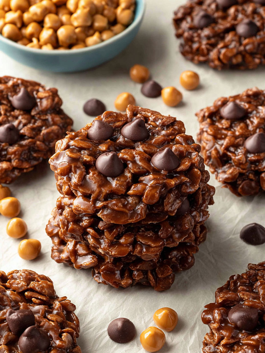 A stack of chocolate chip cookies.