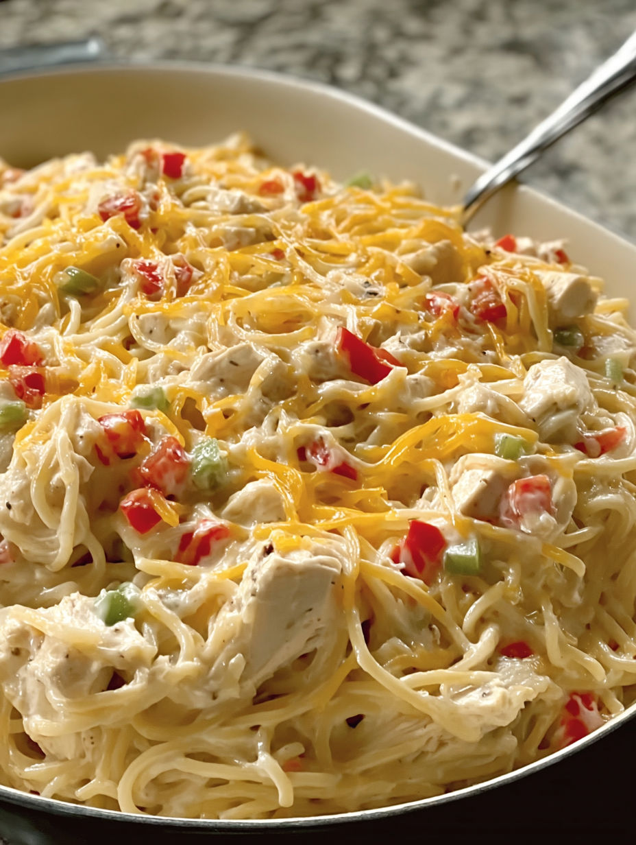 A plate of chicken spaghetti.