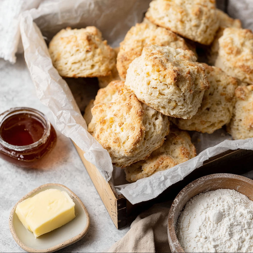 A wooden tray filled with small batch biscuits.