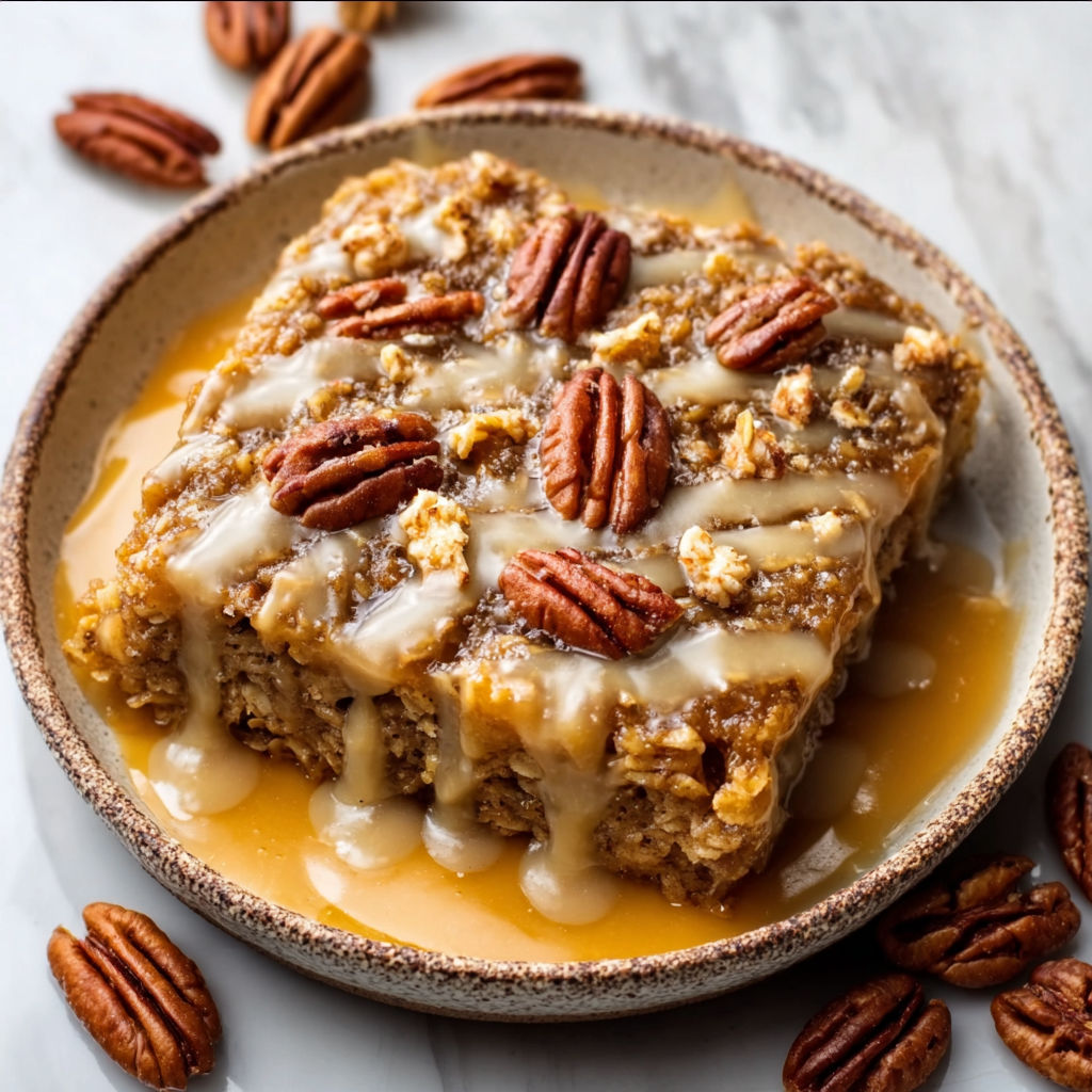 A slice of pumpkin oatmeal dump cake.