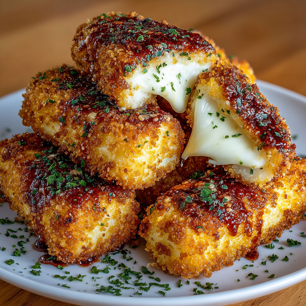 A plate of gooey cheese sticks.