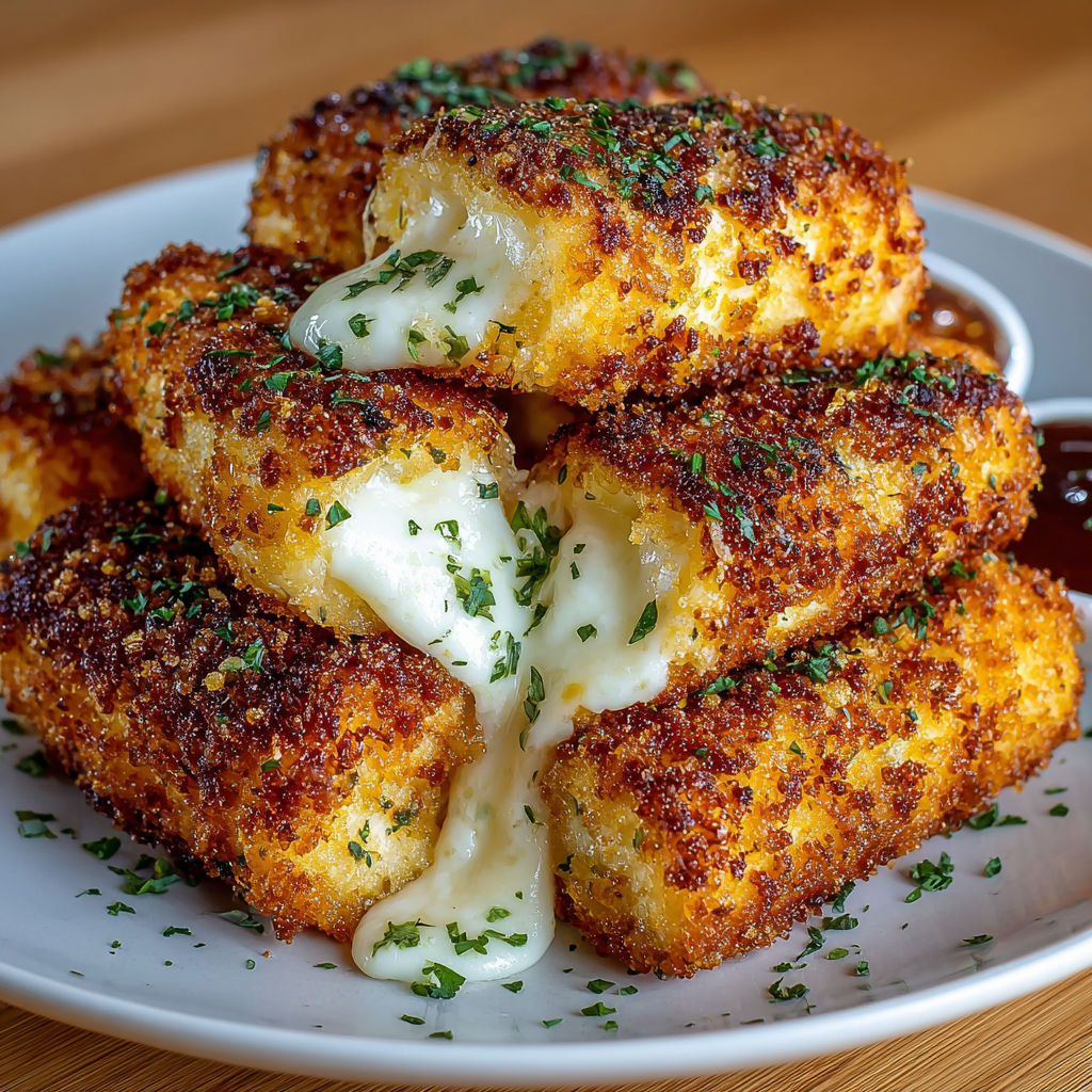 A plate of gooey cheese sticks.