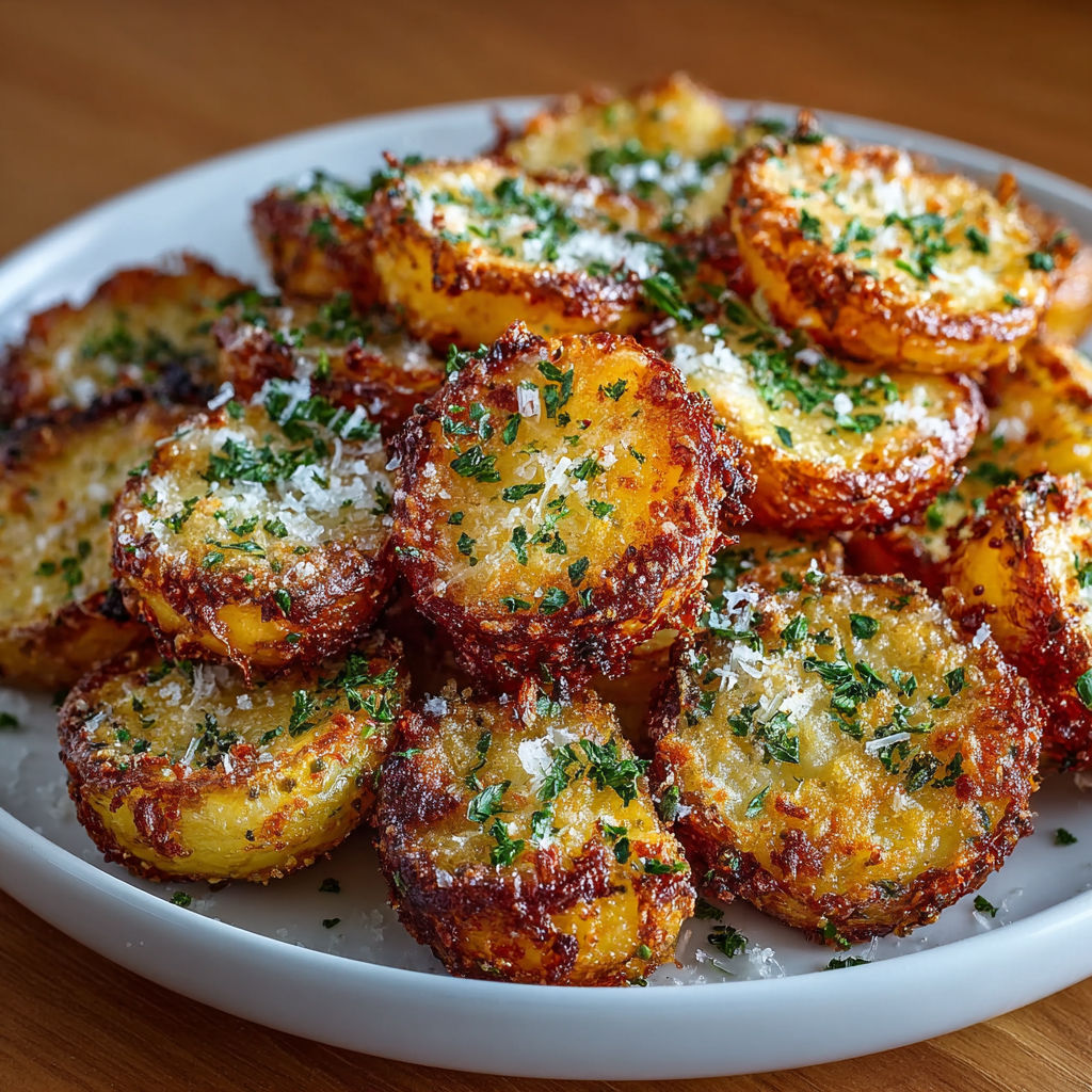 A plate of mini pizzas with cheese and herbs.