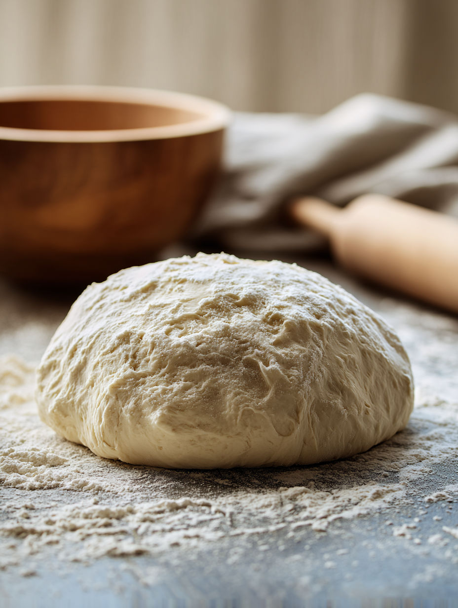 A dough is being prepared for baking.