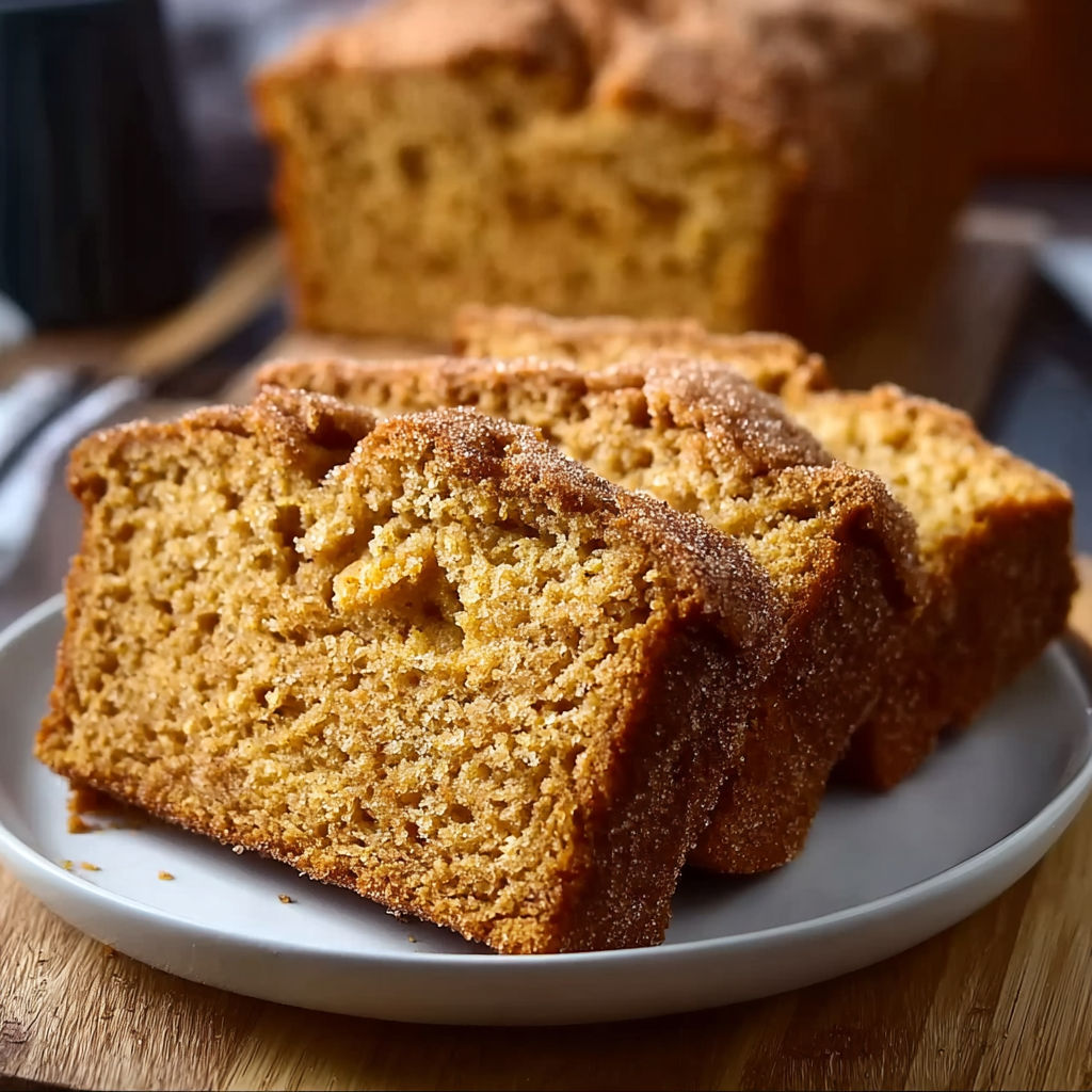 A plate with a slice of pumpkin bread.
