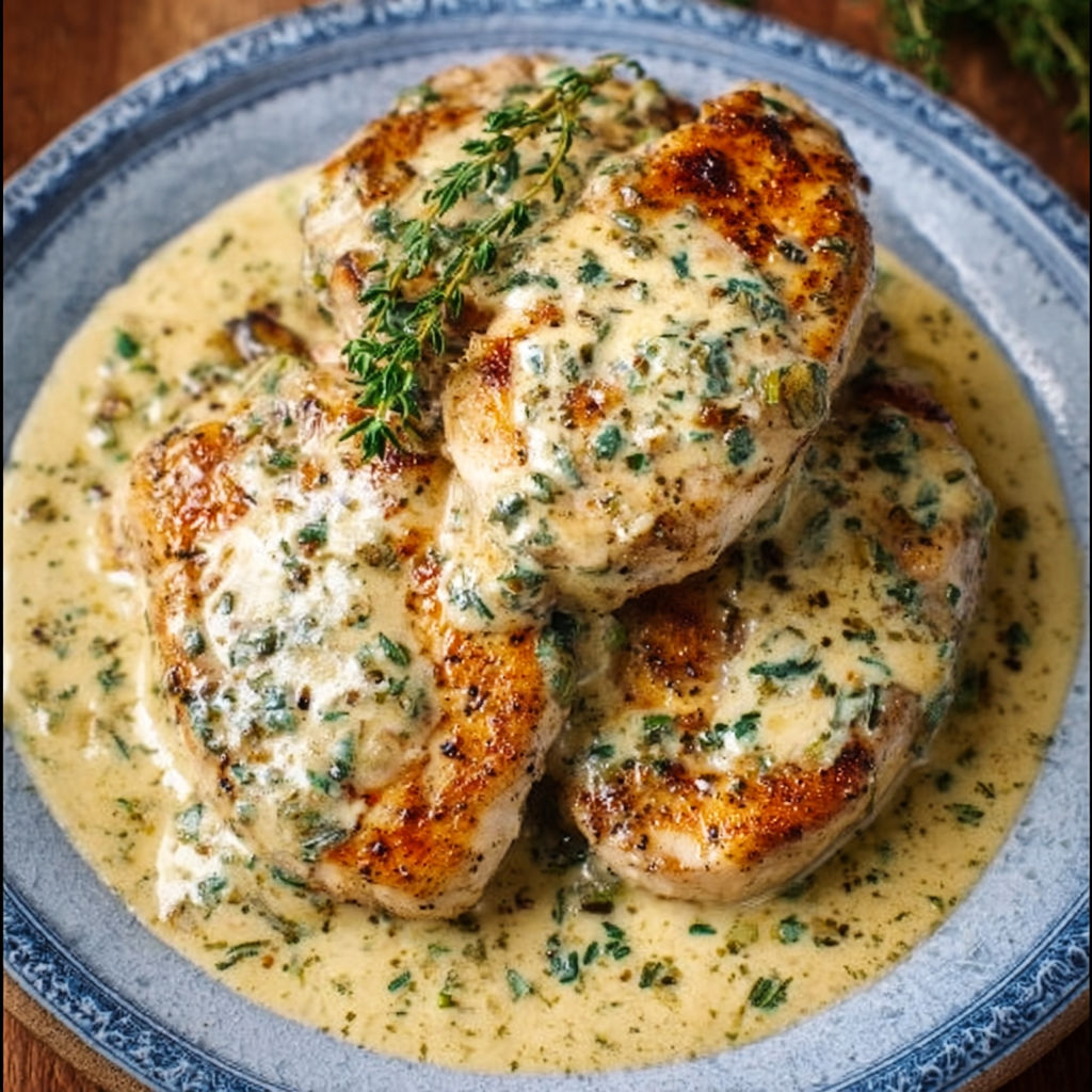 Chicken in Boursin Sauce with Garlic and Fine Herbs.