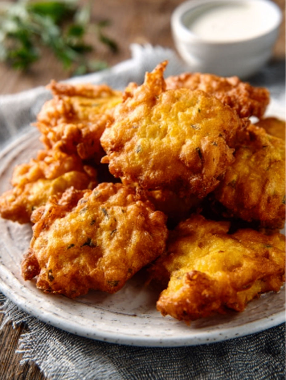 A plate of Amish onion fritters.