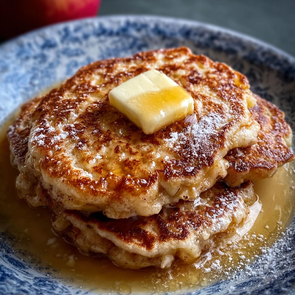 A stack of pancakes with butter and cinnamon on top.