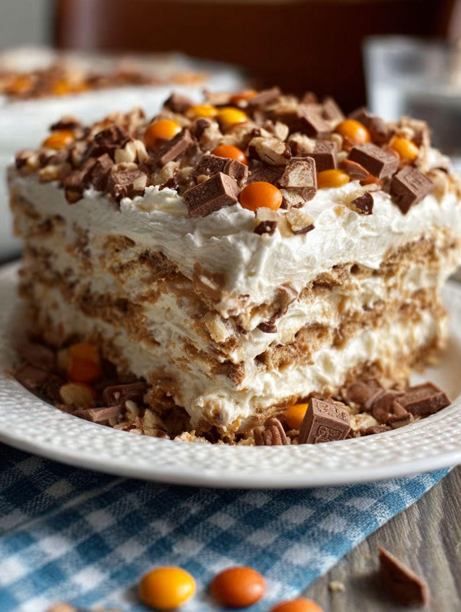 A slice of a No-Bake Nutty Buddy Icebox Cake.