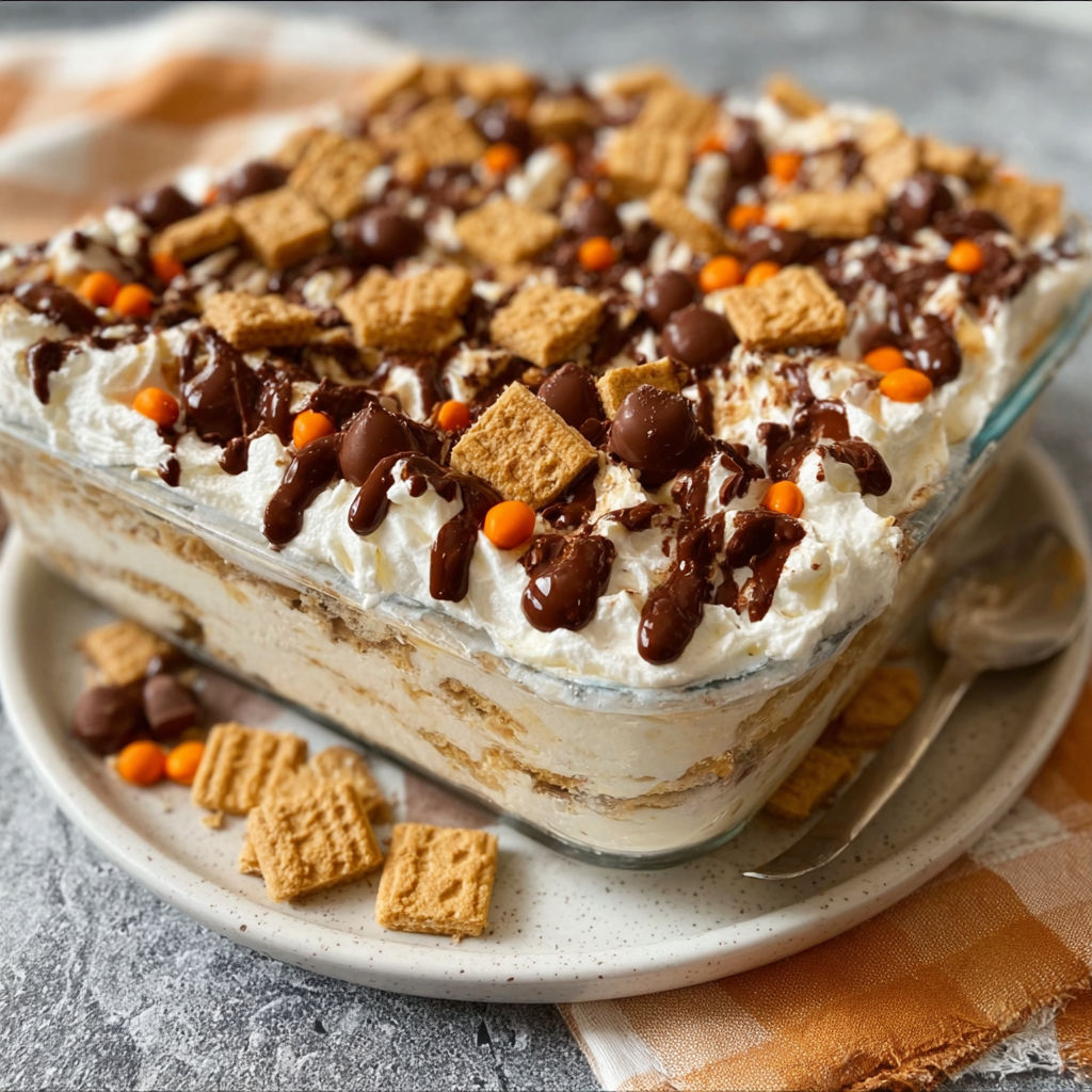 A close up of a No-Bake Nutty Buddy Icebox Cake.
