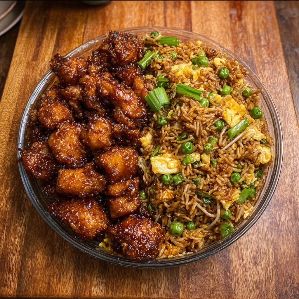 A bowl of food with chicken and rice.