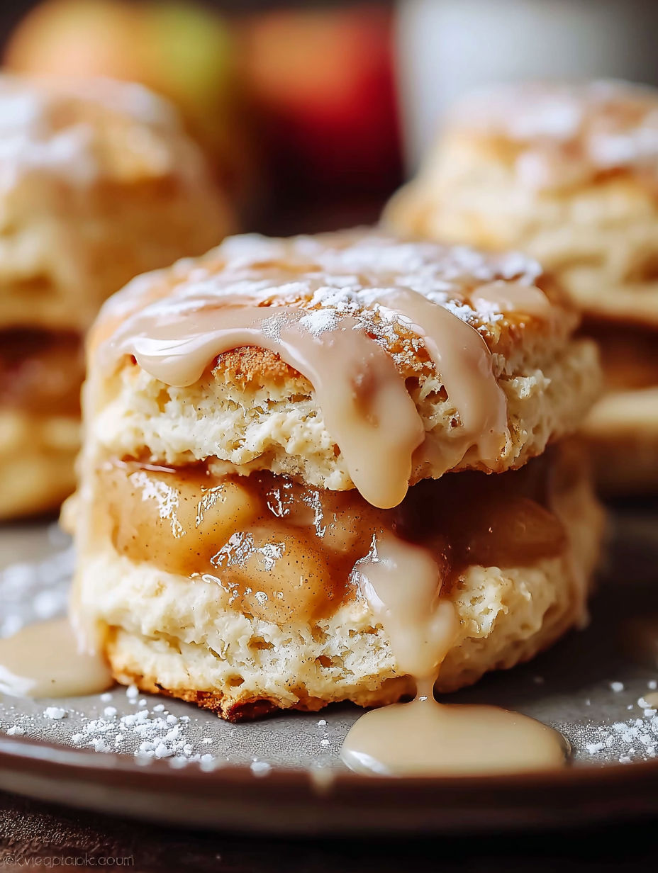 A close up of a delicious apple pie biscuit.