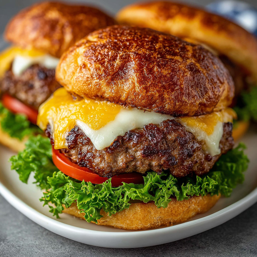A smash burger with cheese and tomato.