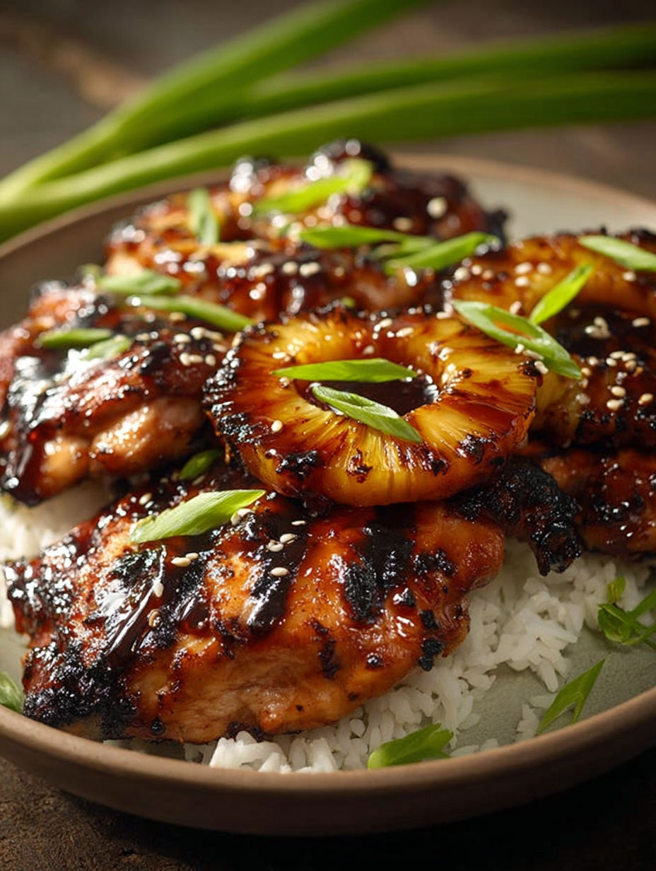 A plate of Hawaiian Huli Huli Chicken Stack.