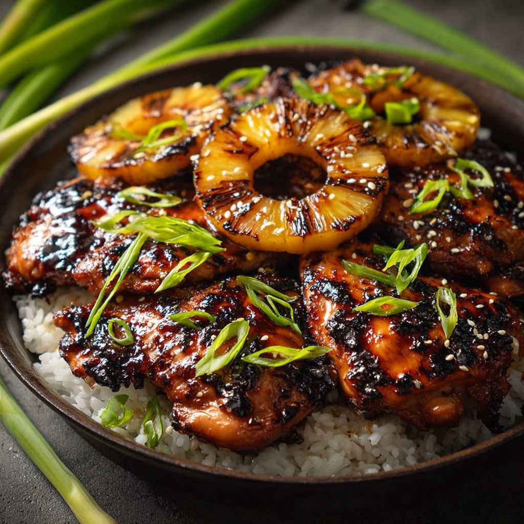 A plate of Hawaiian Huli Huli Chicken Stack.