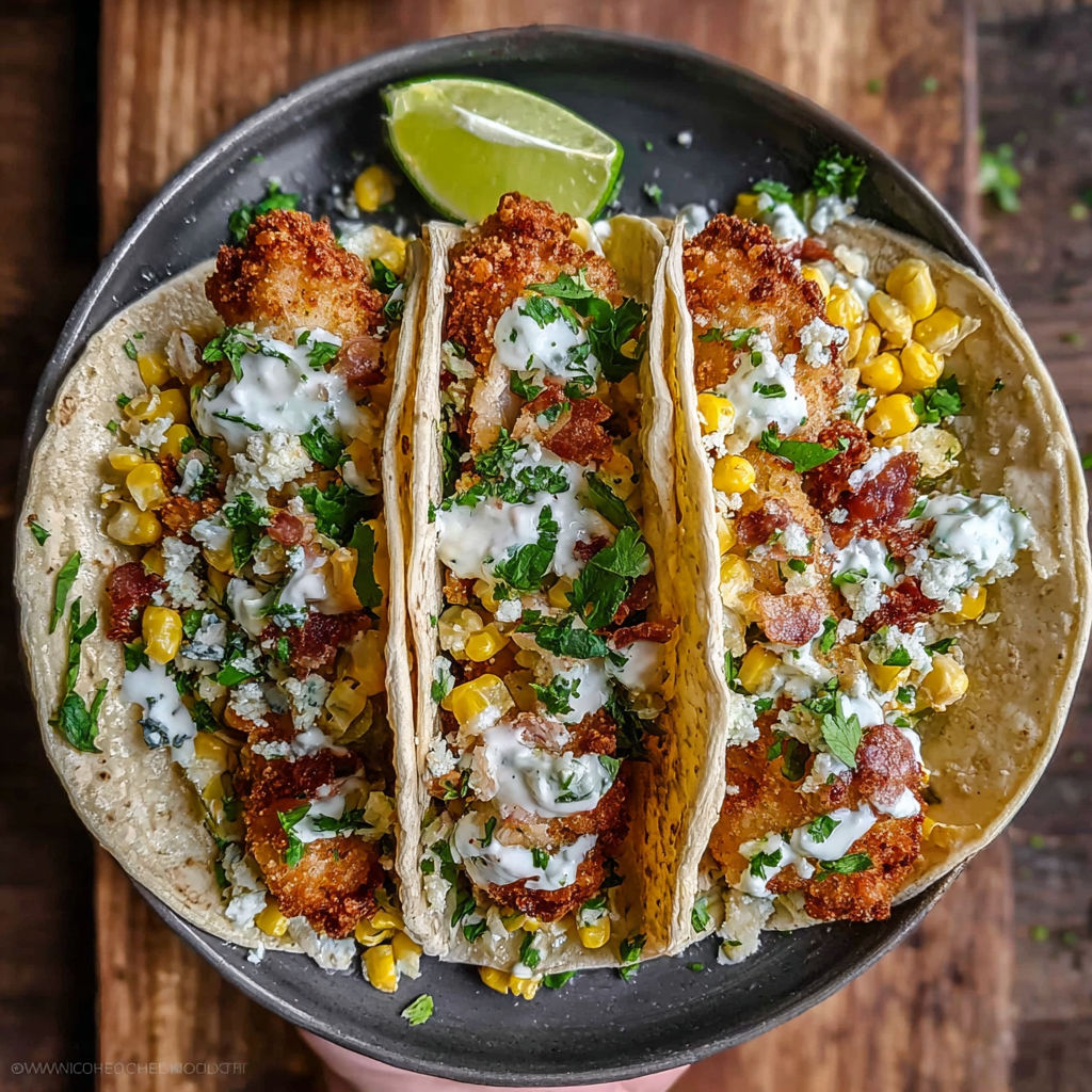 Fried chicken street corn tacos.