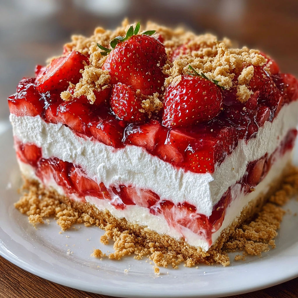 A slice of berrylicious strawberry crunch cheesecake.
