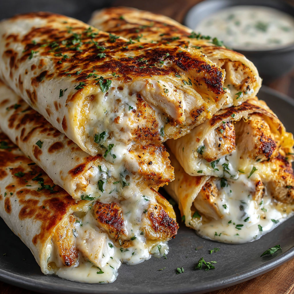 A cheesy burrito is stacked on a plate.