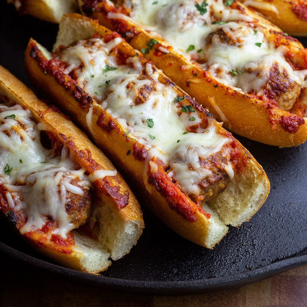 A plate of garlic bread meatball subs.