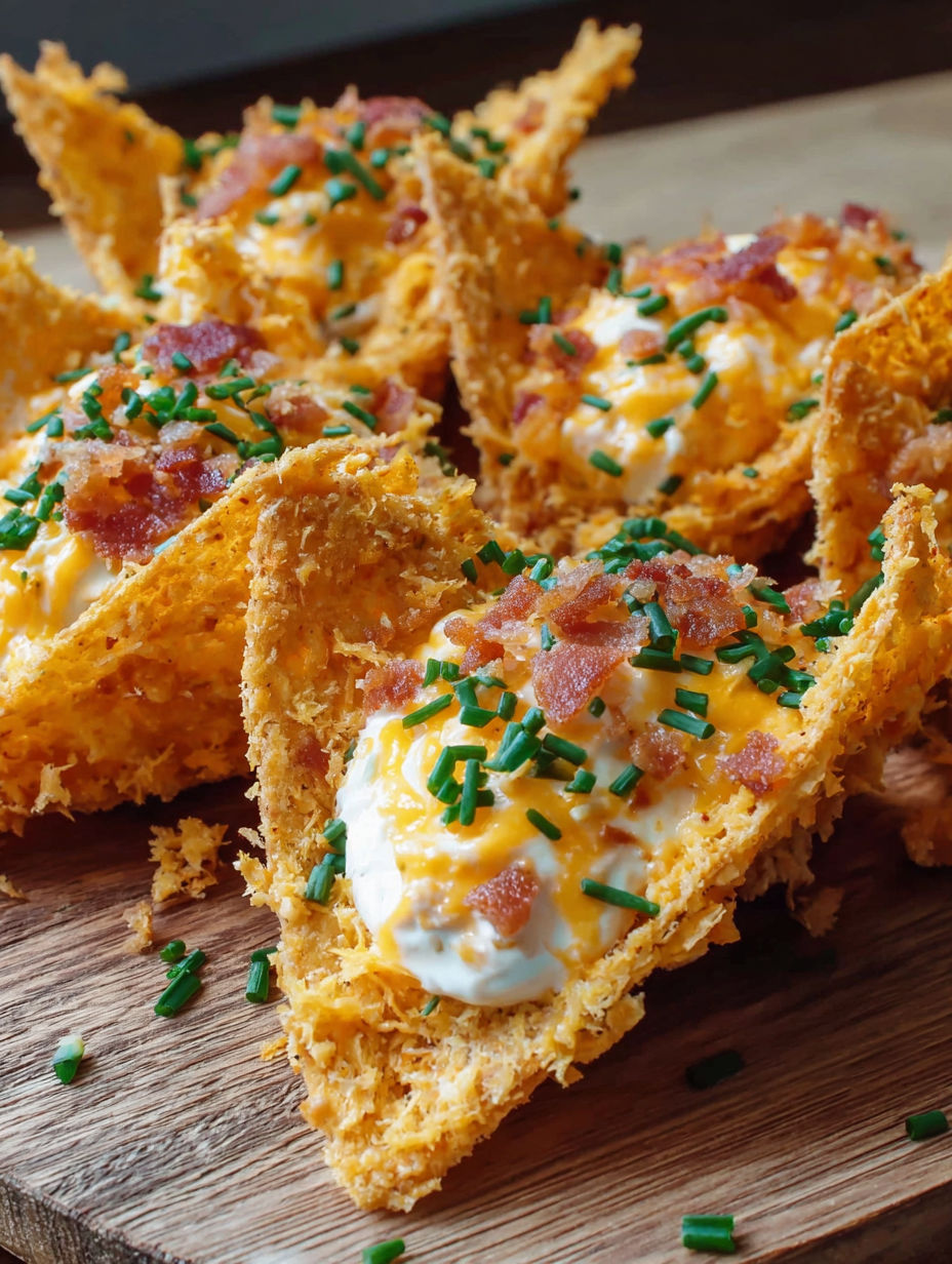 A plate of bacon and cheese stuffed Doritos.