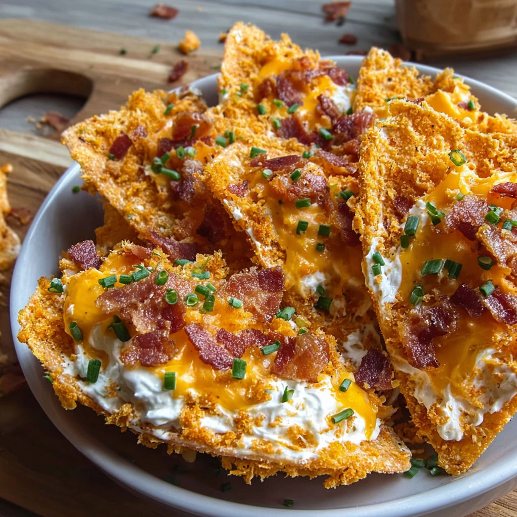 A plate of bacon and cheese stuffed Doritos.