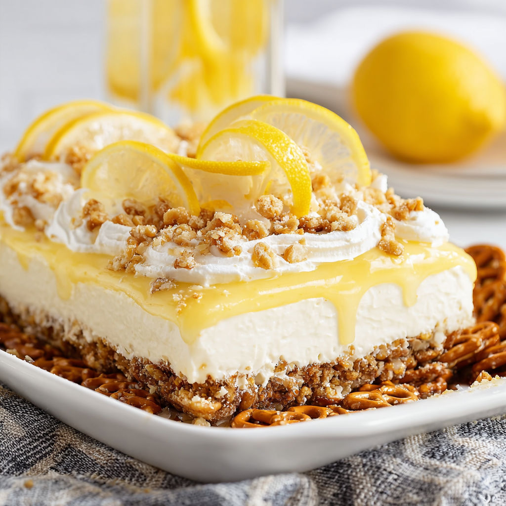 A slice of lemon pretzel salad.