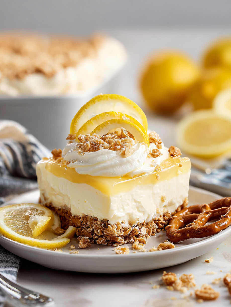 A slice of lemon pretzel salad.