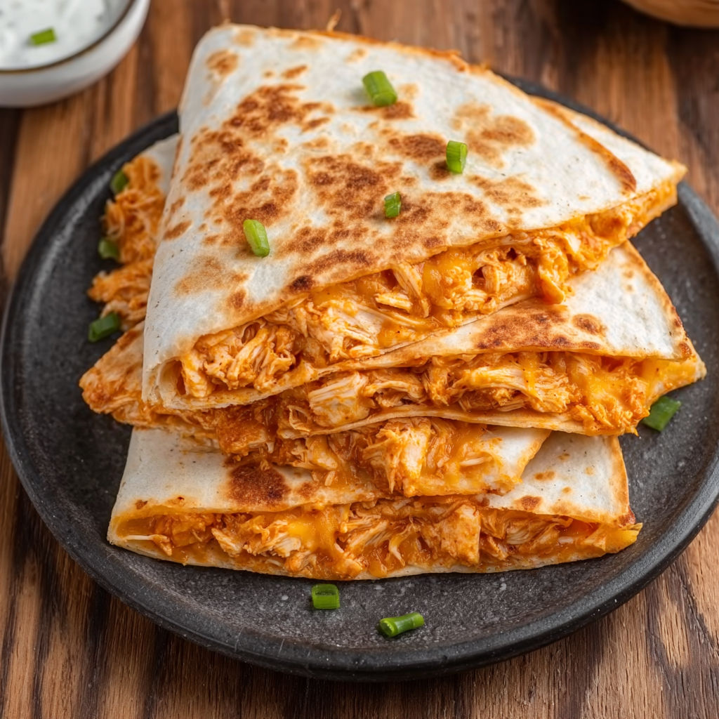 A quesadilla with chicken and cheese.