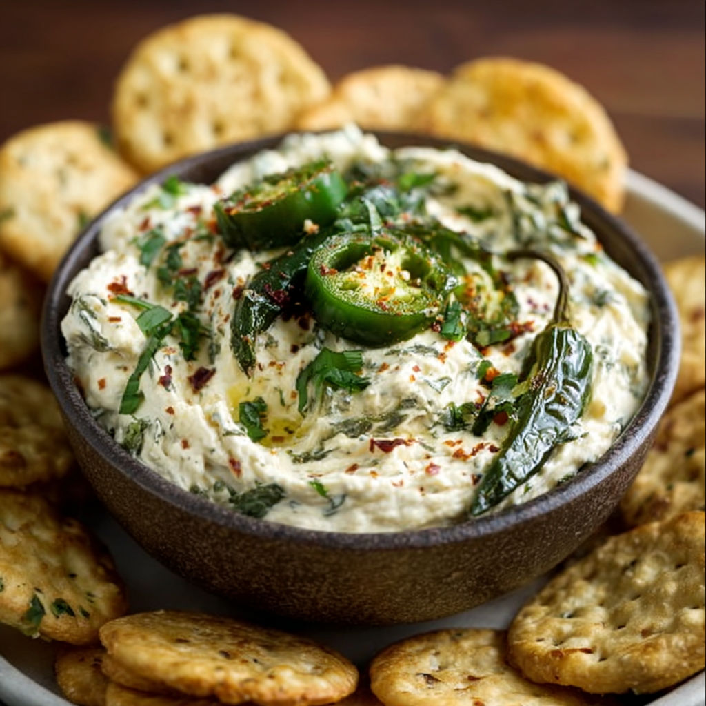 A bowl of Roasted Jalapeño Cowboy Cream Cheese Dip.