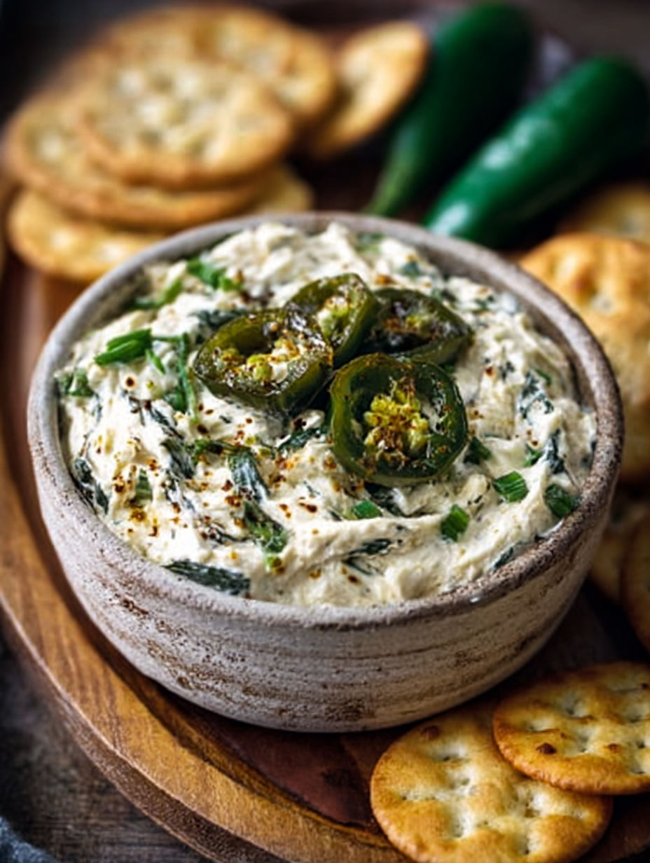 A bowl of roasted jalapeño cowboy cream cheese dip.
