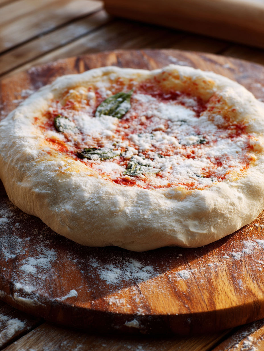 A homemade pizza with a thick crust.