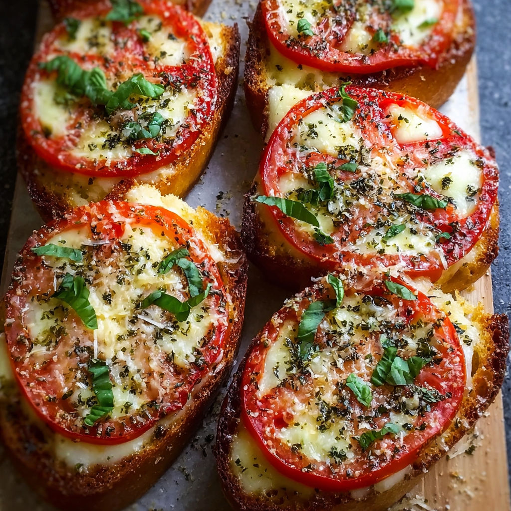 Bread with tomatoes, basil, and garlic.