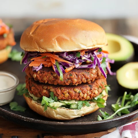 Spiced Lentil Burgers with Tahini Slaw (Vegan)