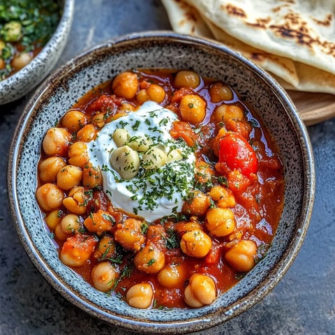 A bowl of soup with chickpeas and white sauce.