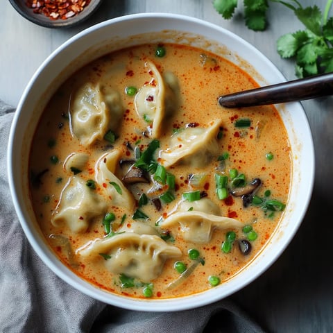 A bowl of soup with a spoon in it.