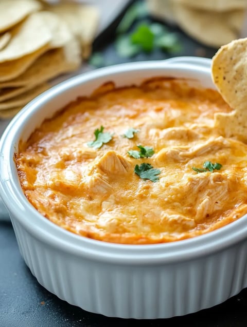 A bowl of chili with a tortilla chip on top.