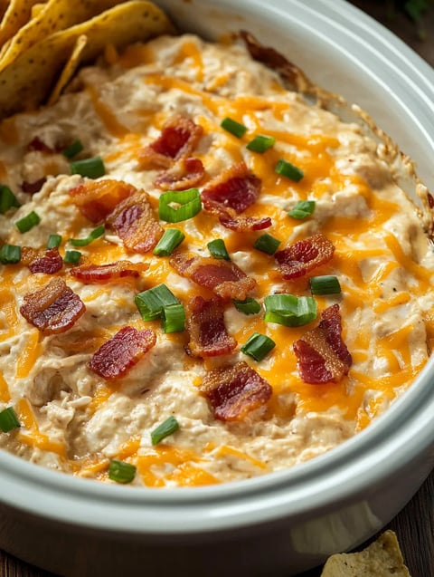 A bowl of cheesy bacon and broccoli casserole.