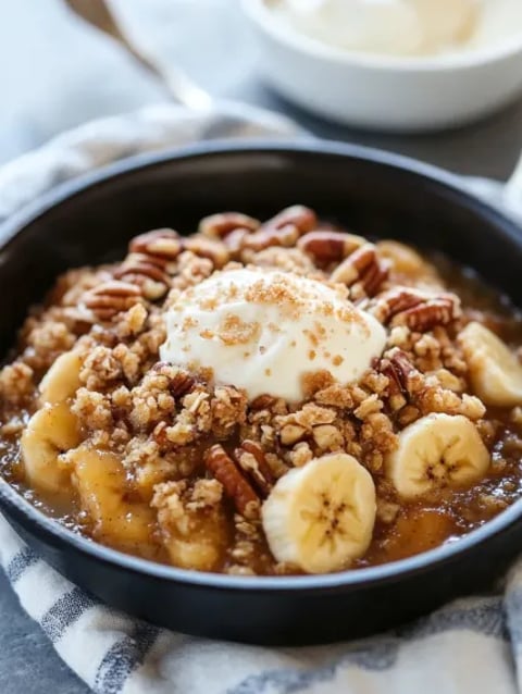 A bowl of cereal with bananas and nuts.