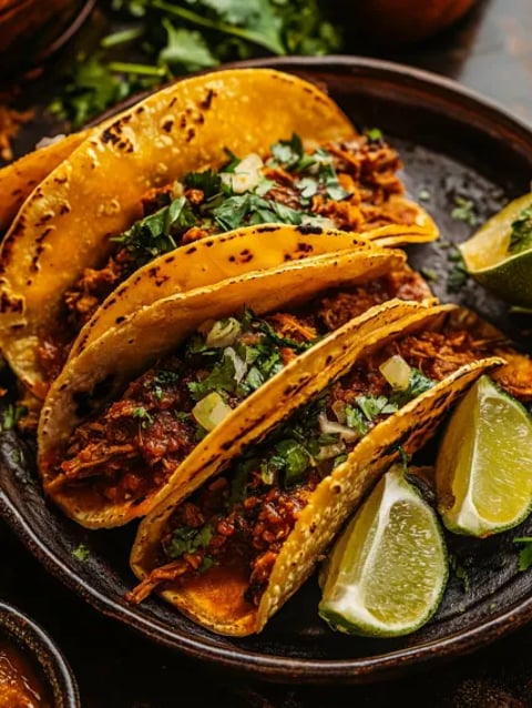 A bowl of tacos with meat and vegetables.