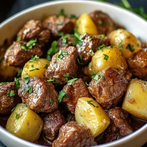 A bowl of meat and potatoes.
