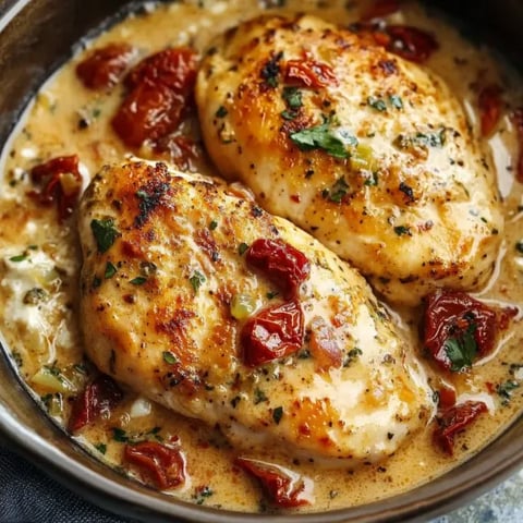 A bowl of chicken with tomatoes and herbs.