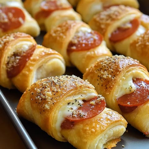 A tray of pepperoni and cheese filled pastries.