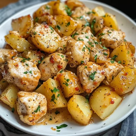 A white bowl filled with chicken and potatoes.