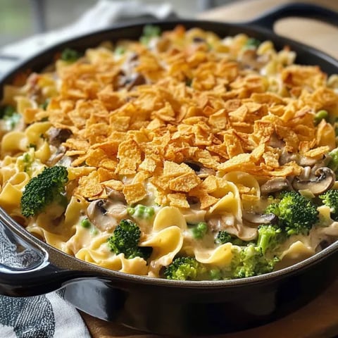 A pan of food with chips on top.