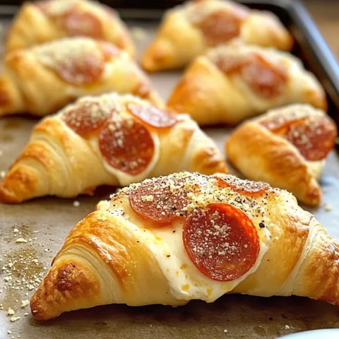 Pepperoni and cheese croissants on a tray.