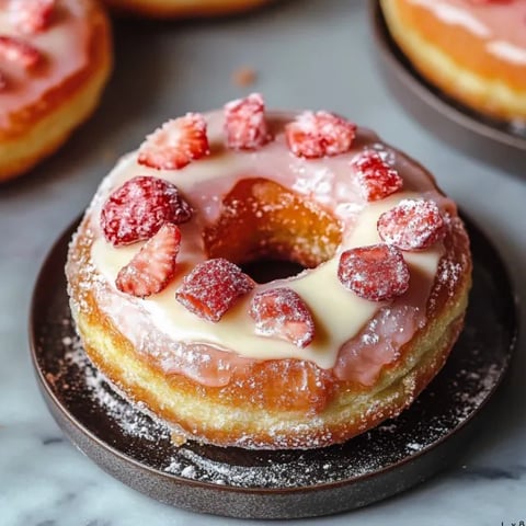 A donut with strawberries on top.