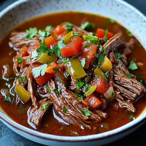 A bowl of beef stew with vegetables.