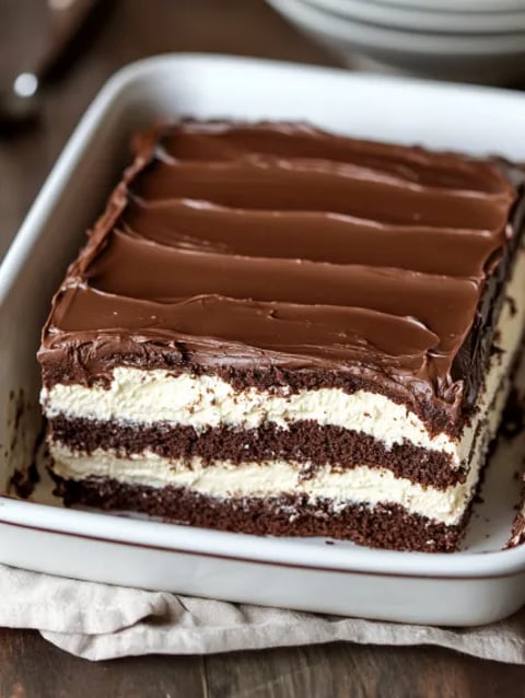 A slice of chocolate cake.